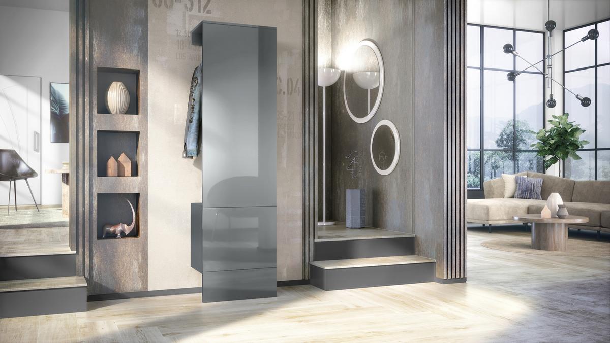 GARDEROBE Carlton Paneel in Grau Hochglanz - Grau, Holzwerkstoff (52/193/35cm) - Vladon