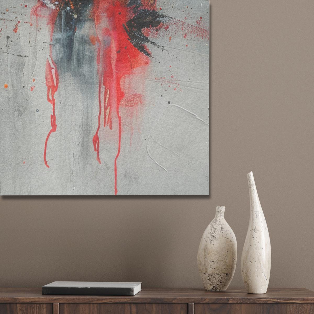 AKUSTIKBILD Moderne Kunst - Orange - Grau - Abstrakt Wanddeko 70x100 cm - Hellgrau, Kunststoff (70/100/0.9cm) - MuchoWow