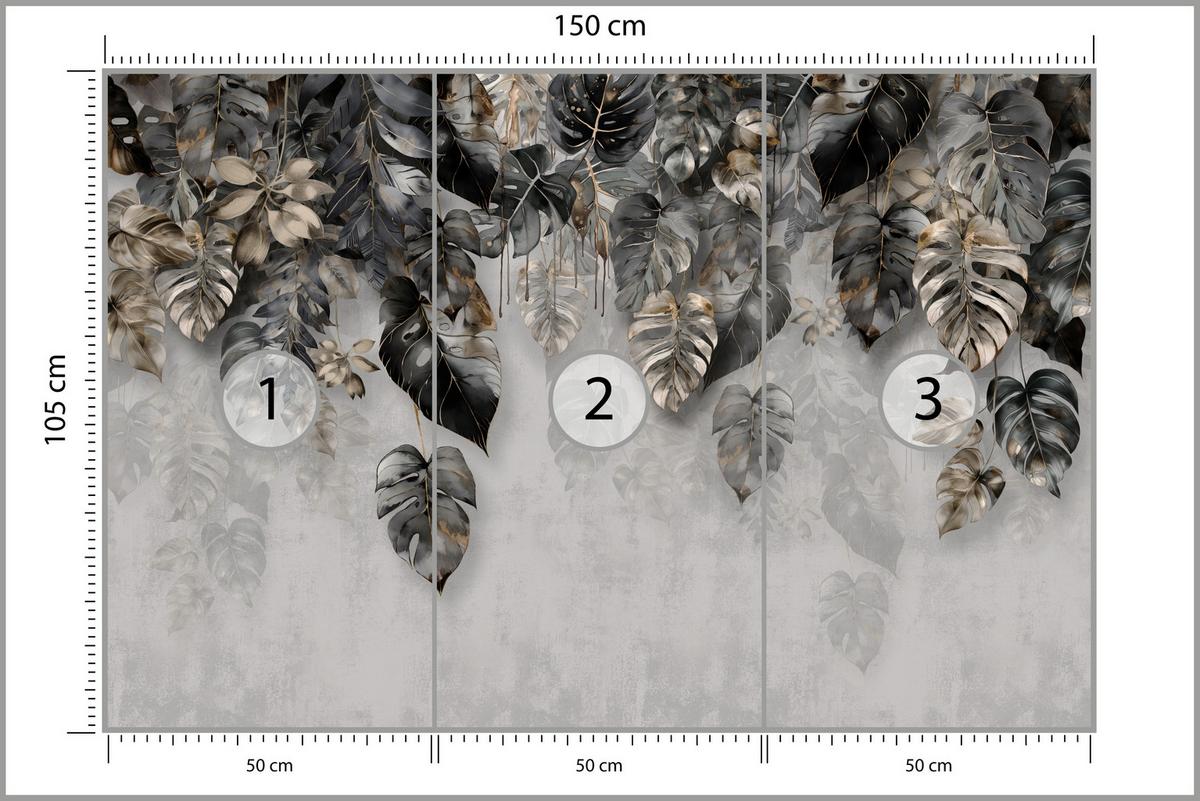 FOTOTAPETE für Wohnzimme Tropenblätter Beton Monstera 150x105 - Gelb/Schwarz, Papier (150/105cm) - Muralo