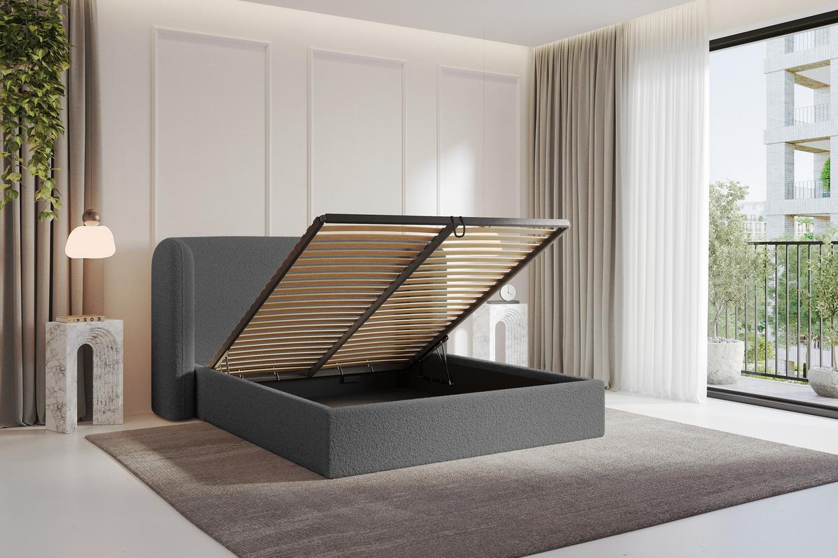 POLSTERBETT mit Bettkasten und Lattenrost, Bett mit Matratze H3/H4 - ESTI 160x200 Grau - Schieferfarben, Holzwerkstoff/Textil (160/200cm) - ALTDECOR