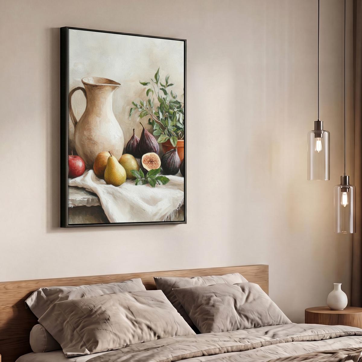 LEINWAND Bilder mit Rahmen - Obst - Kräuter - Ländlich - 70x100 - Naturfarben, Textil (70/100cm) - MuchoWow