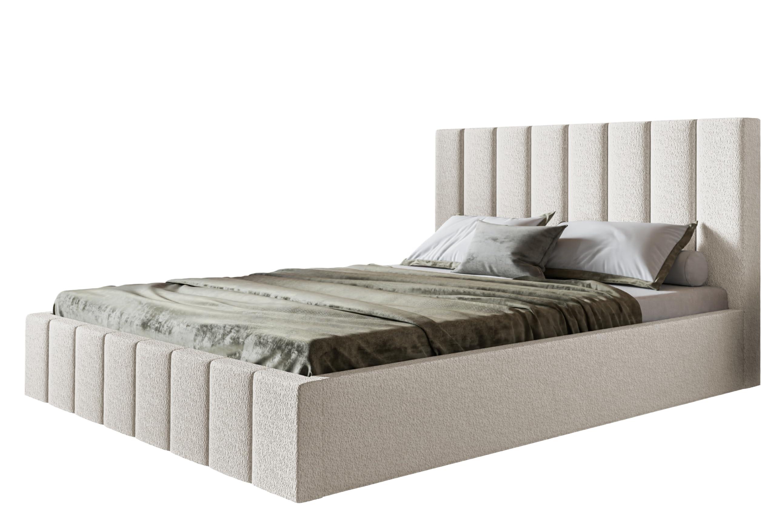 BETT 90x200 - Polsterbett mit Bettkasten und Holzrahmen - Modern Betten - Kuscheliger Catch-Me-Stoff - Kollektion Toledo - Weiß - Weiß, Holz/Textil (90/200cm) - Alpi-Möbel