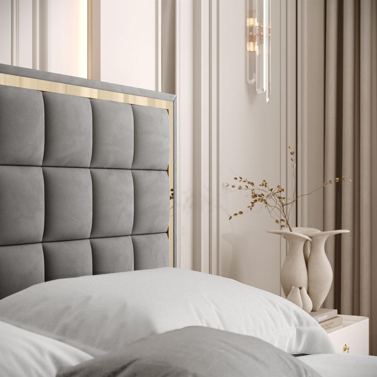 POLSTERBETT ISADORA GOLD mit Bettkasten 160x200 cm Royal Velvet 250 - Grau, Textil - Lookway