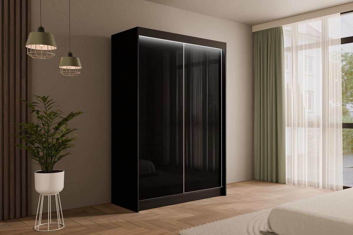 KLEIDERSCHRANK PEKA mit LED - 120 cm - Schwarz - Schwarz, Holzwerkstoff (120/215/61cm) - ALTDECOR