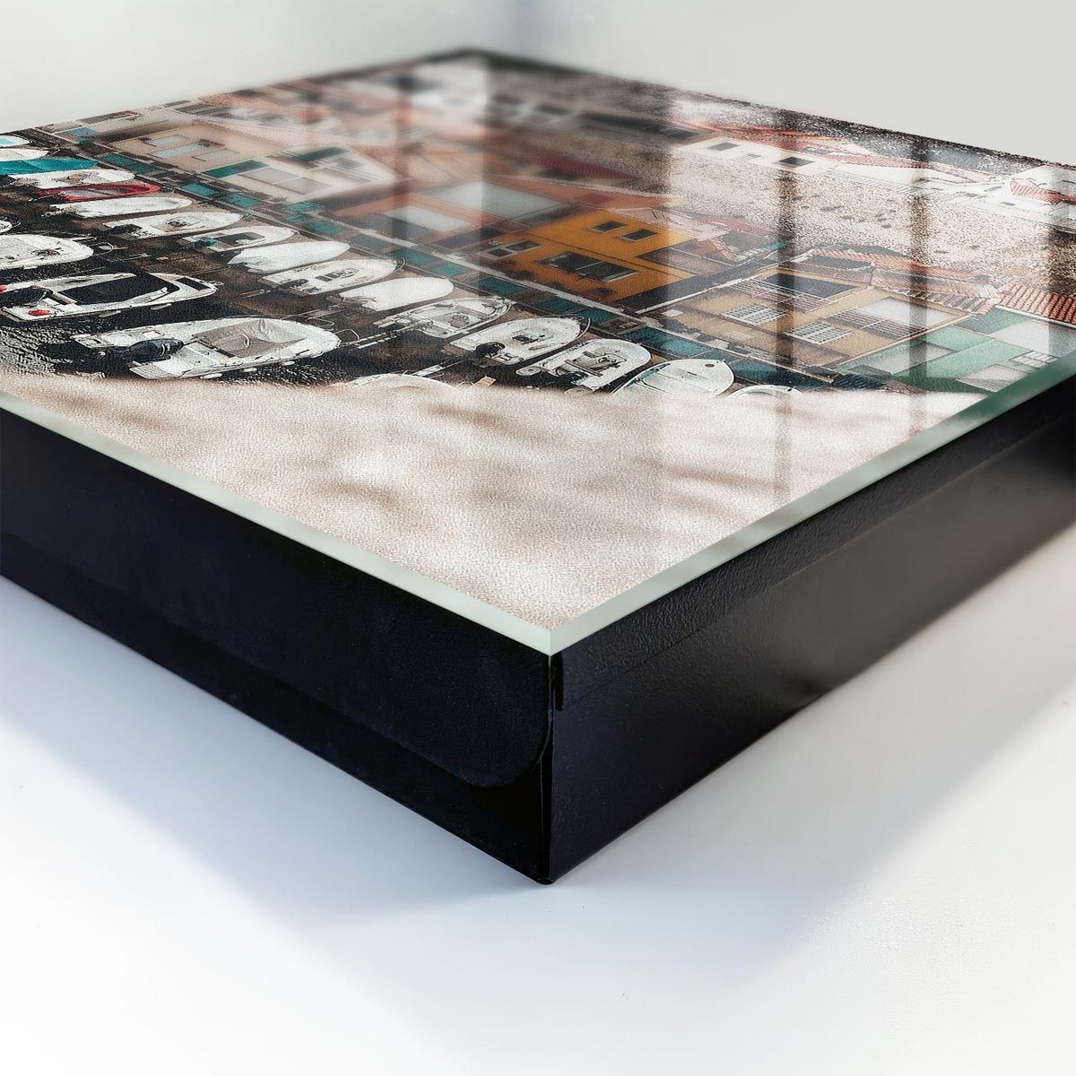 SCHLÜSSELBOX Schwarz 30x30 cm- Türöffnung nach rechts - Eine Küstenstadt - Beige, Metall (30/30/5cm) - TULUP