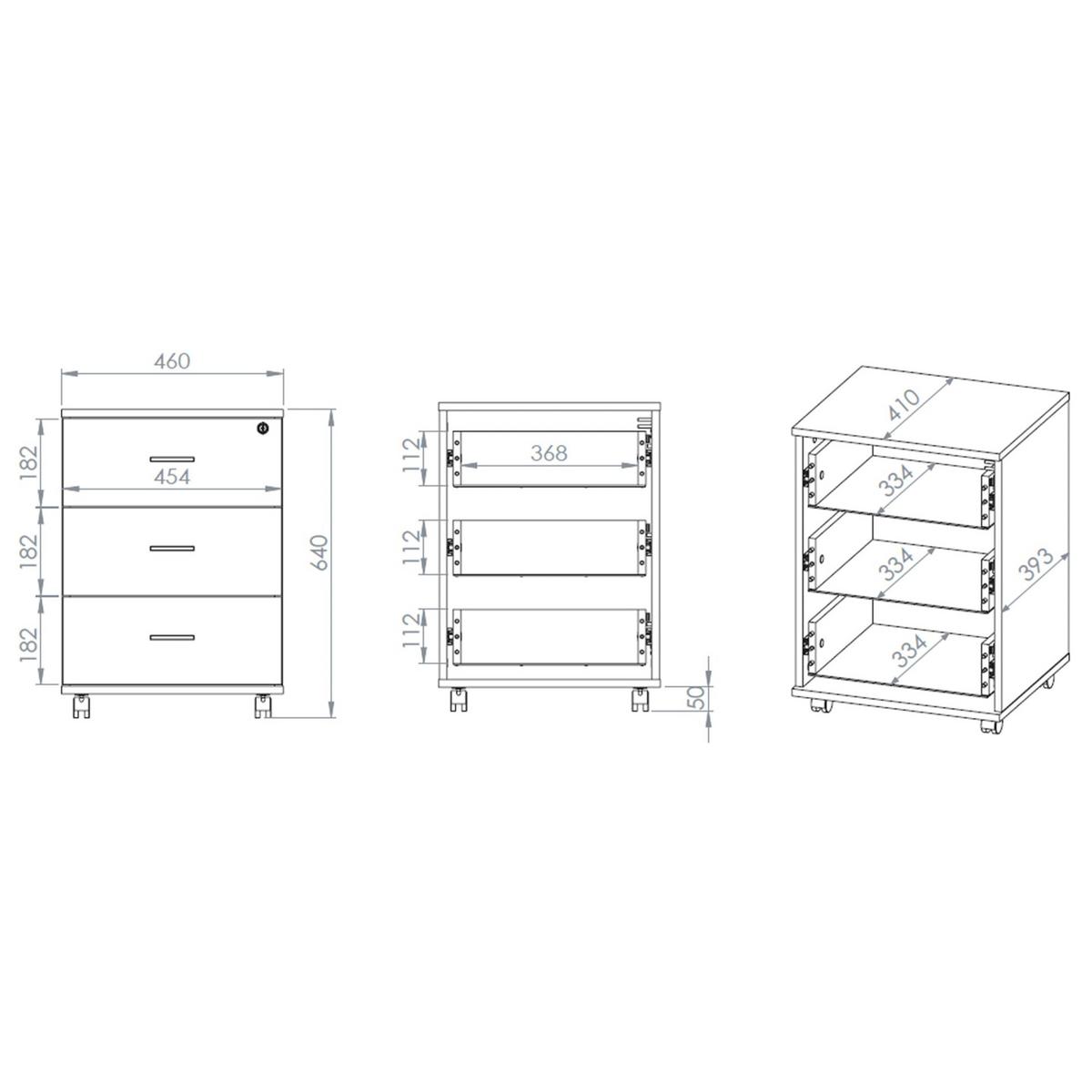 ROLLCONTAINER Odelis mit 3 Schubladen 46 cm - Beige/Schwarz, Holzwerkstoff (46/64/41cm) - Selsey