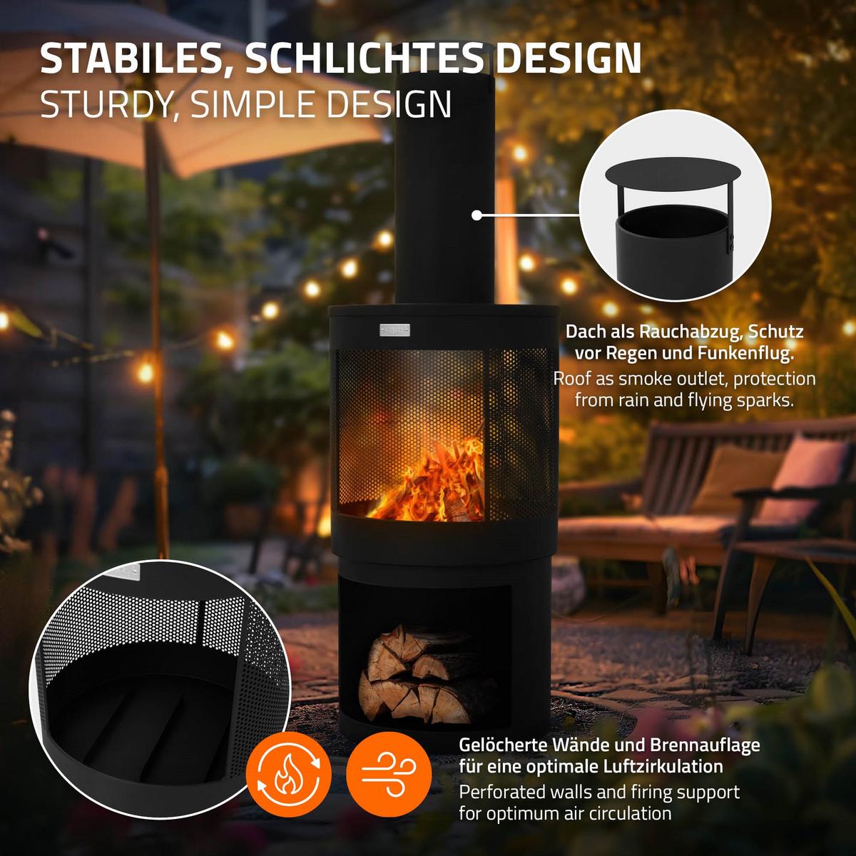 GARTENKAMIN 131x45 cm Schwarz - Schwarz, Metall (45/131/45cm) - ML-DESIGN