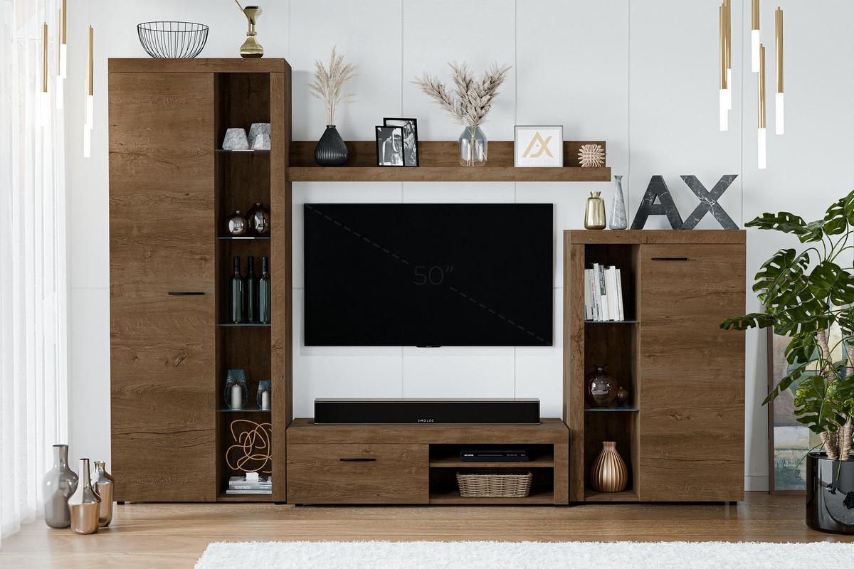 WOHNWAND Spacoro Eiche, Lefkas 270/190/41 cm Wohnwand Modern ohne LED - Braun, Holzwerkstoff/Kunststoff (270/190/41cm) - AX Living