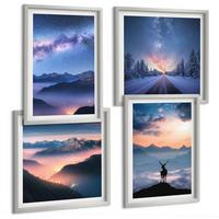 BILDER SET 4er Set - 50x50 cm & 40x60 cm Silberner Rahmen - Nachthimmel Berge Nebel Hirsch - Silberfarben, Kunststoff (50/50cm) - TULUP