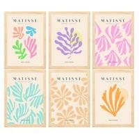 POSTER Set Mit 6 Illustrationen Von Henri Matisse Pastellfarben A3 Rahmen Aus Hellem Holz - Beige, Papier (29/3cm) - Nacnic
