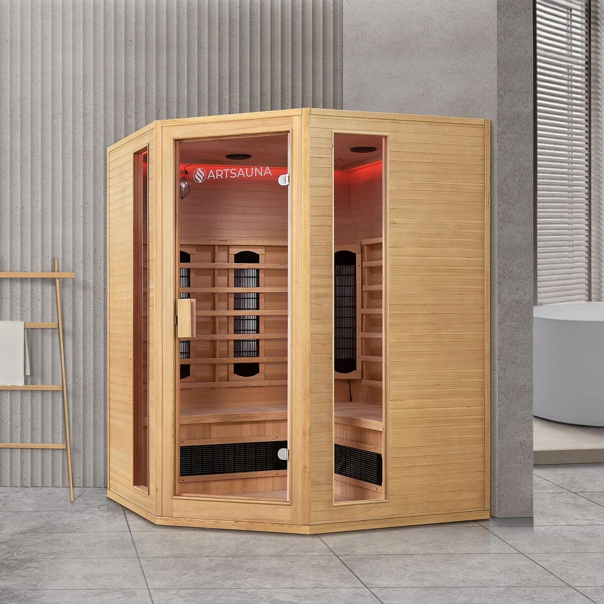 INFRAROTKABINE Nyborg E150K mit Keramik-, Flächenstrahler & Hemlockholz - Naturfarben, Holz (150/190/150cm) - Artsauna