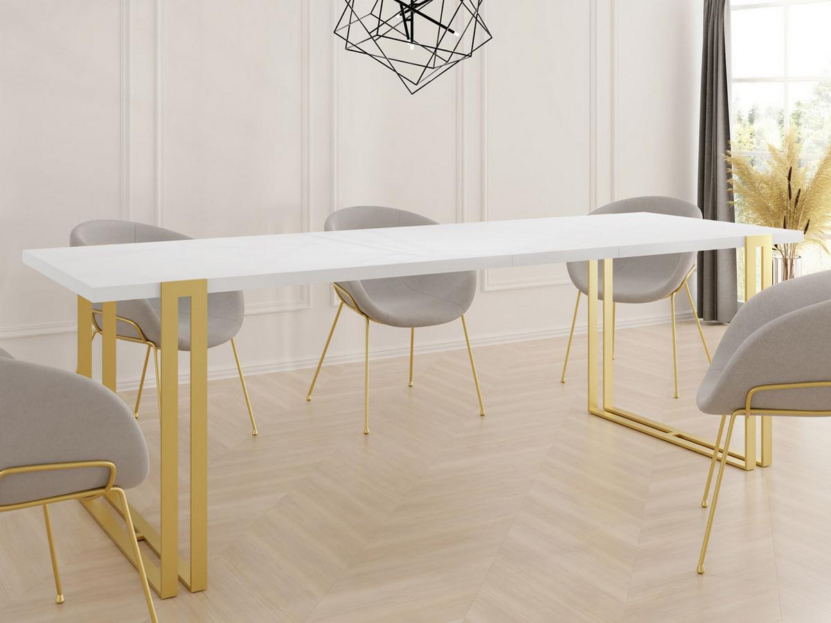 ESSTISCH Stella rechteckig ausziehbar, Weiß 120-220/80/76 cm - Goldfarben/Weiß, Holzwerkstoff/Metall (80/220/76cm) - WFL GROUP