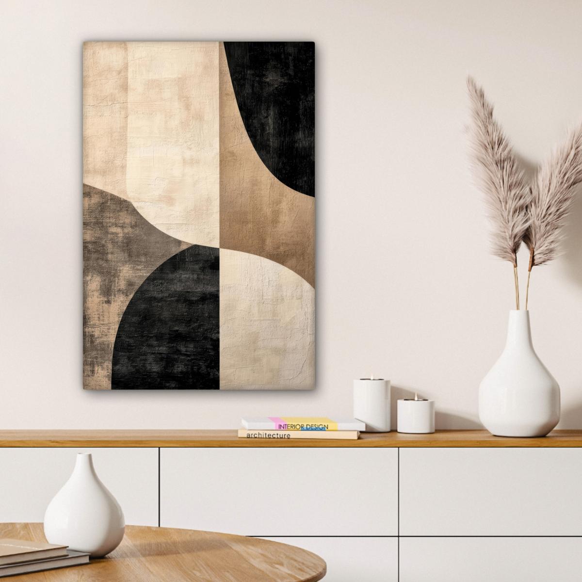 LEINWANDBILD Abstrakt - Flugzeuge - Schwarz - Rund Wanddeko Schlafzimmer 60x90 cm - Beige, Textil (60/90cm) - MuchoWow