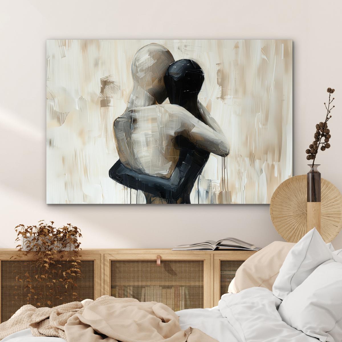 METALLBILD Abstrakt - Liebe - Schwarz und weiß - Modern Deko Groß 120x80 cm - Schwarz, Metall (120/80cm) - MuchoWow