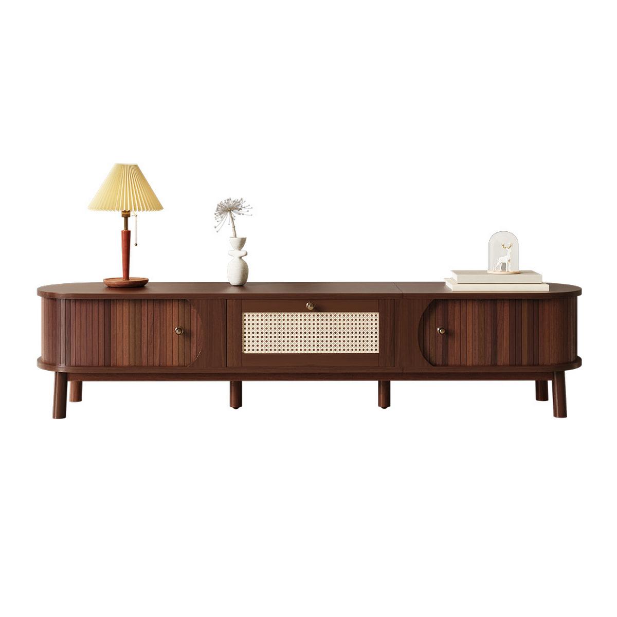 TV-SCHRANK Walnussoptik Rattan mit Schublade & Türen - Naturfarben, Holzwerkstoff (170/38/39.5cm) - Urban Meuble