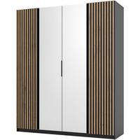 DREHTÜRENSCHRANK Kaya 200/62/239 4-Türig mit zwei Spiegel - Eichefarben/Schwarz, Holzwerkstoff (200/239/62cm) - Beautysofa
