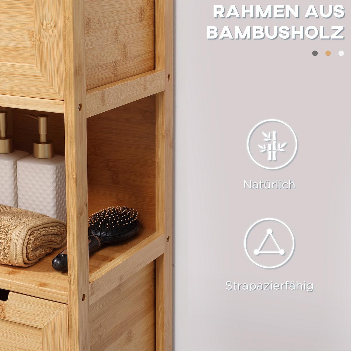 BADEZIMMERSCHRANK, Badschrank aus Bambus, Aufbewahrungsschrank, 30 x 30 x 90 cm - Naturfarben, Holz (30/90/30cm) - Kleankin