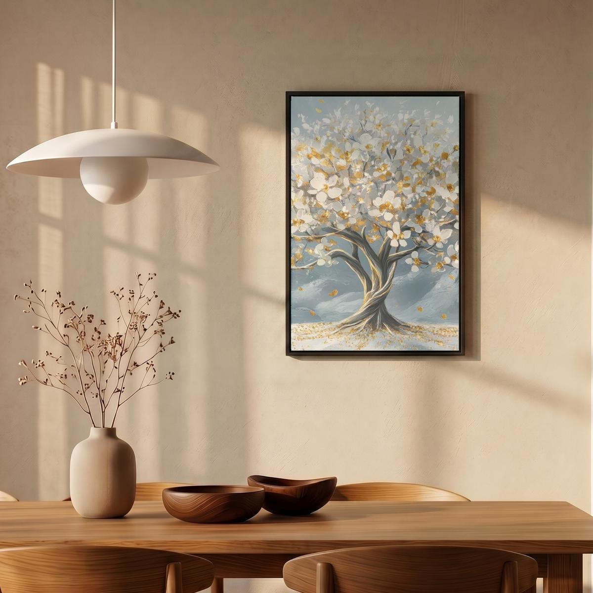 LEINWAND Bilder mit Rahmen - Baum - Winter - Baum des Lebens - Modern - Gold - 40x60 - Goldfarben, Textil (40/60cm) - MuchoWow