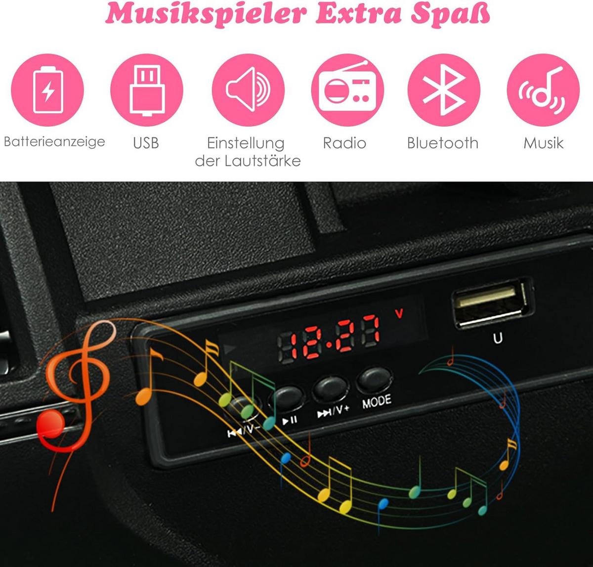 ELEKTROAUTO 12V Kinder Rosa - Pink, Kunststoff (112/67/72cm) - COSTWAY