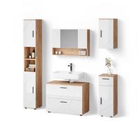 BADMÖBEL-SET Ronco Weiß Hochglanz/Goldkraft Eiche 5 Teile - Honigeiche/Weiß Hochglanz, Holzwerkstoff (80/58/41cm) - Livinity®