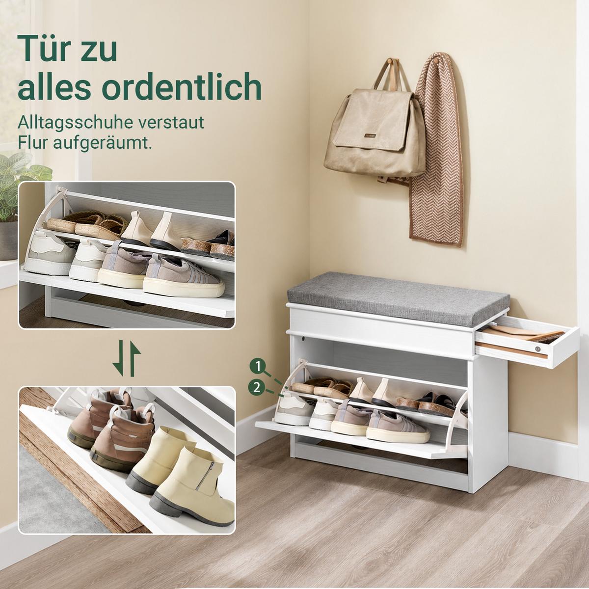 SCHUHBANK Weiß - Weiß, Holzwerkstoff (61/51/24cm) - SoBuy