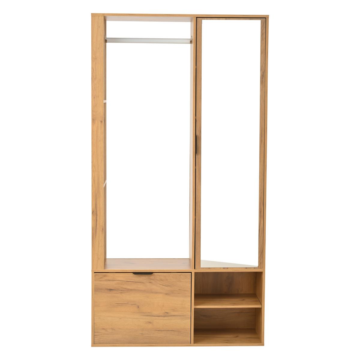 KLEIDERSCHRANK 6-in-1 mit Spiegel, & Wäscheständer Holzfarbe - Naturfarben, Holzwerkstoff (100/190/33cm) - Urban Meuble