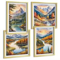BILDER SET 4er Set - 50x50 cm & 40x60 cm Goldrahmen - Berglandschaften mit einem Fluss - Goldfarben, Kunststoff (50/50cm) - TULUP