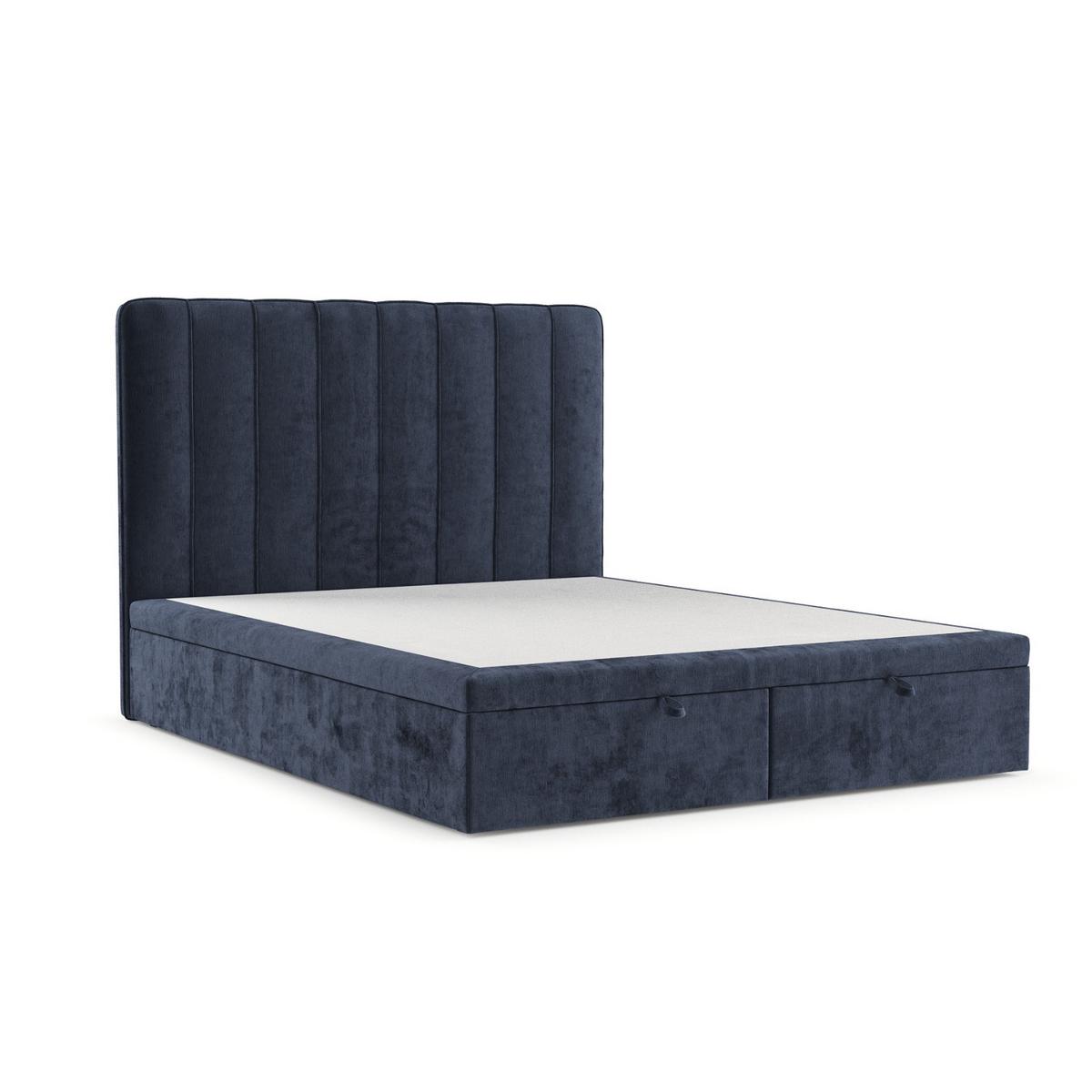 POLSTERBETT Vienna mit Stauraum 120/200 cm Marineblau im Lotta Stoff - Schwarz/Dunkelblau, Holz/Holzwerkstoff (120/200cm) - AltaBeds