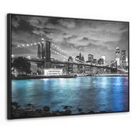 LEINWAND Bilder mit Rahmen - New York - Skyline - Stadt - Blau - 80x60 - Blaugrau, Textil (80/60cm) - MuchoWow