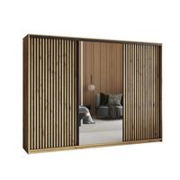 SCHWEBETÜRENSCHRANK ORRA 270/205/60 cm 3-türig mit Spiegel und Lamellen Eiche Artisan - Schwarz/Eiche Artisan, Holzwerkstoff (270/205/60cm) - MASSENO