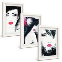BILDER SET 3er Set - 20x30 cm Weißer Rahmen - Porträts von Frauen mit Lippen - Weiß, Kunststoff (20/30cm) - TULUP
