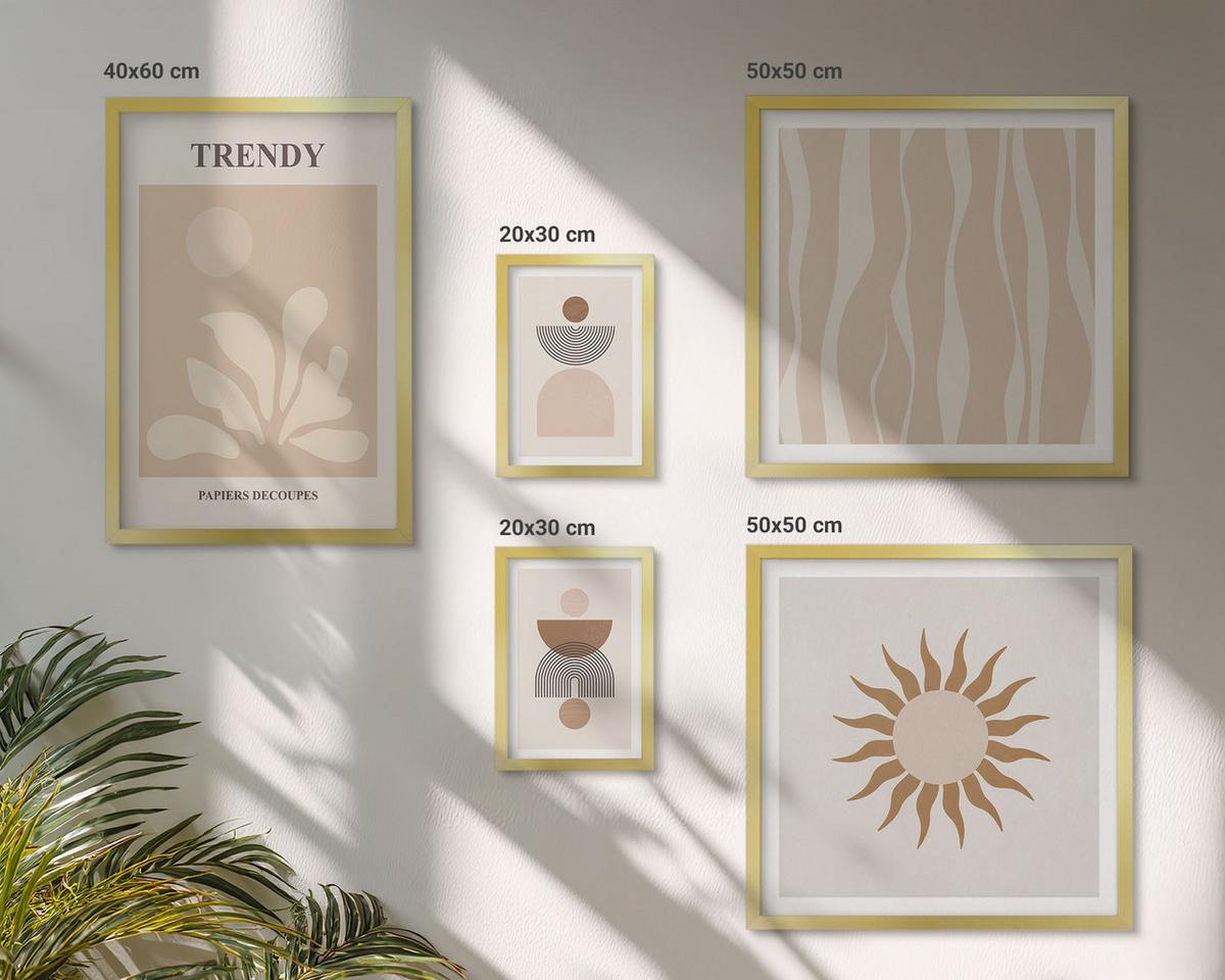 BILDER SET 5er Set - 50x50 cm & 20x30 cm & 40x60 cm Goldrahmen - Stilvolle abstrakte Beigetöne - Goldfarben, Kunststoff (40/60cm) - TULUP