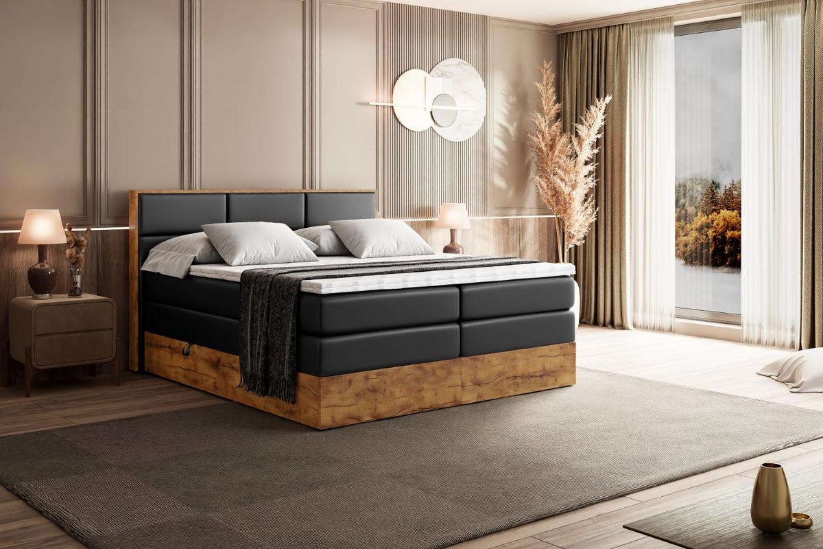 BOXSPRINGBETT mit Matratze H3|H4 und Lattenrost - LOLLI1 KING-140x200 - Schwarz - Schwarz, Holzwerkstoff (140/200cm) - ALTDECOR
