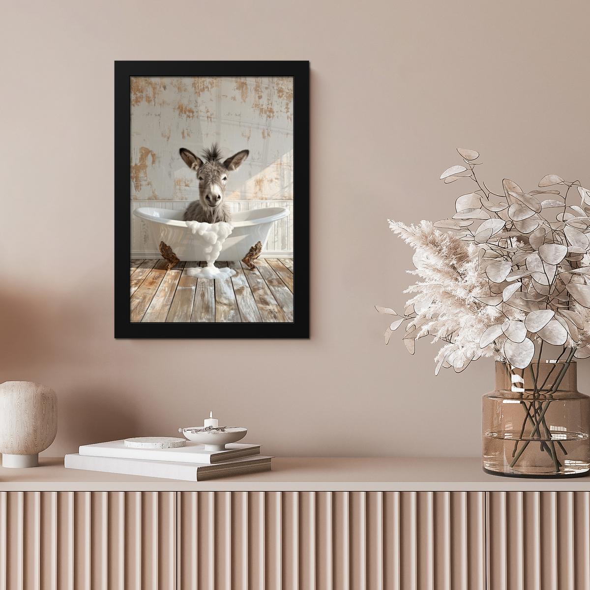 POSTER MIT RAHMEN Esel - Tiere - Badewanne - Schaumstoff Poster 20x30 cm - Weiß, Papier (20/30cm) - MuchoWow