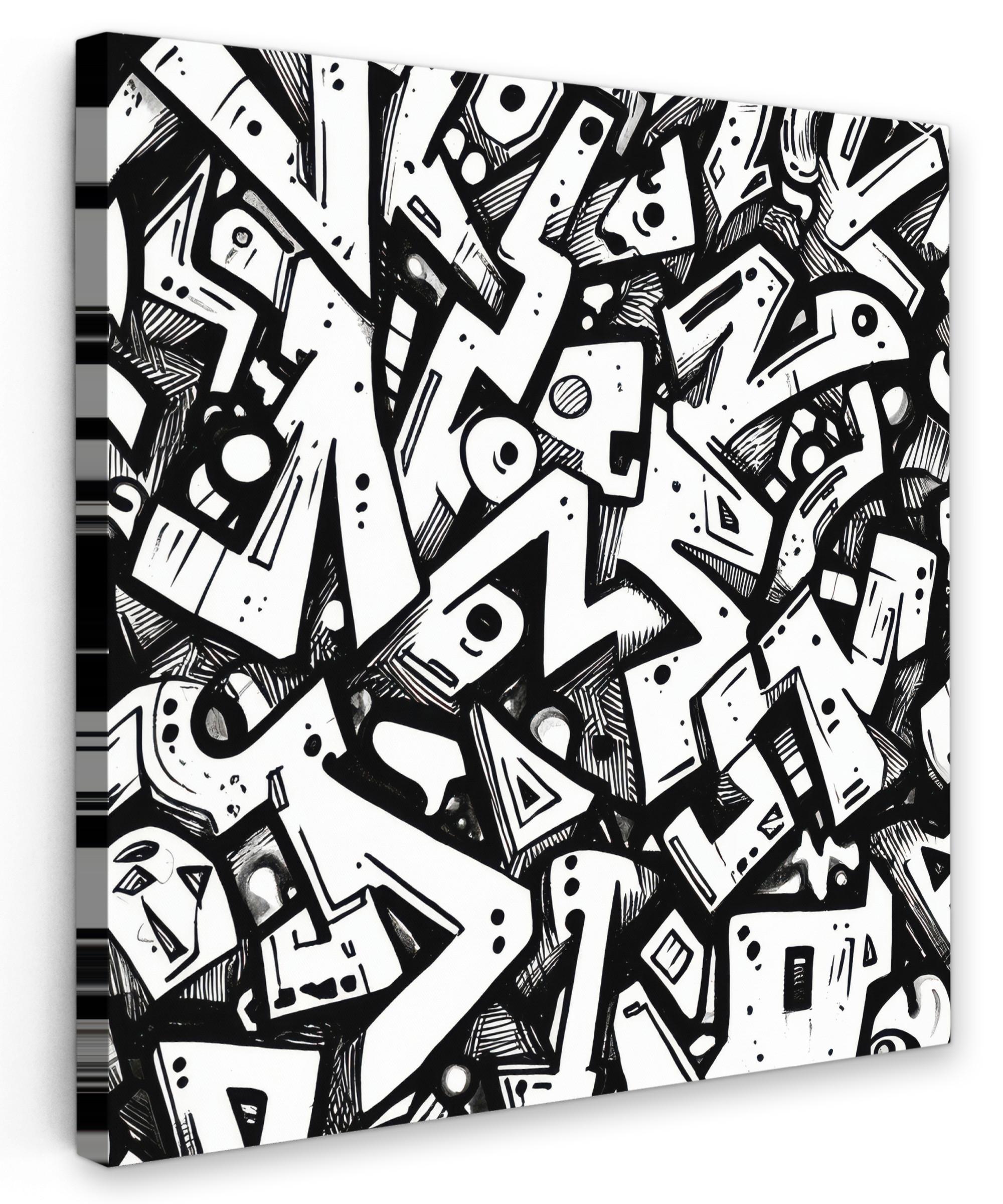 LEINWANDBILD Formen - Buchstaben - Graffiti - Schwarz Wandbild Wohnzimmer 50x50 cm - Schwarz, Textil (50/50cm) - MuchoWow