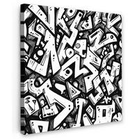 LEINWANDBILD Formen - Buchstaben - Graffiti - Schwarz Wandbild Wohnzimmer 50x50 cm - Schwarz, Textil (50/50cm) - MuchoWow