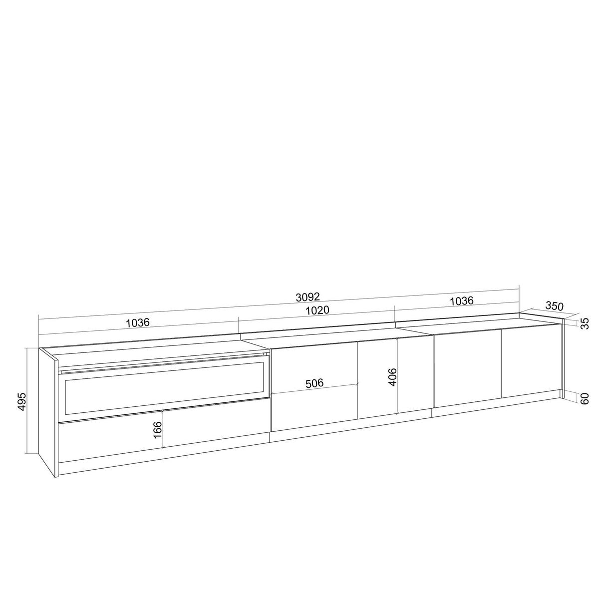 LOWBOARD, Dunkler Eiche und Schwarz, Elektrokamin, 310/37/50cm - Hellbraun, Holzwerkstoff (310/50/37cm) - Skraut Home