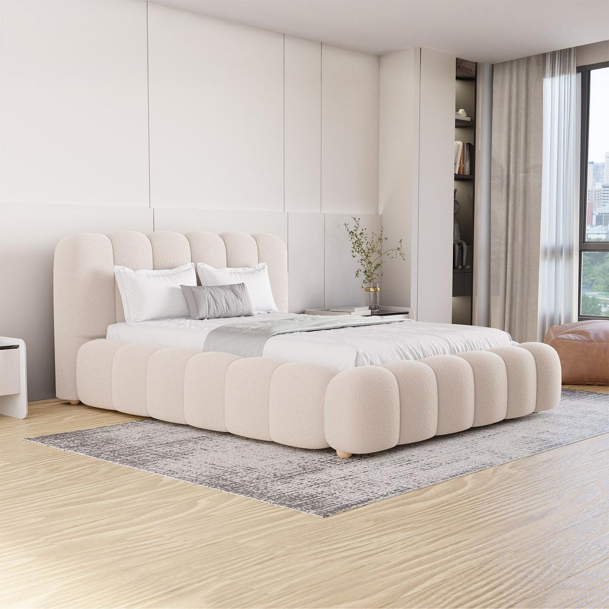 POLSTERBETT Catania 140x200 cm Creme Bouclé - Creme, Textil (140/200cm) - Juskys