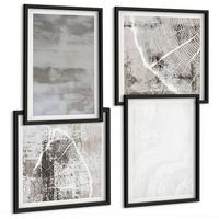 BILDER SET 4er Set - 50x50 cm & 40x60 cm Schwarzer Rahmen - Abstrakte moderne Formen - Schwarz, Kunststoff (50/50cm) - TULUP