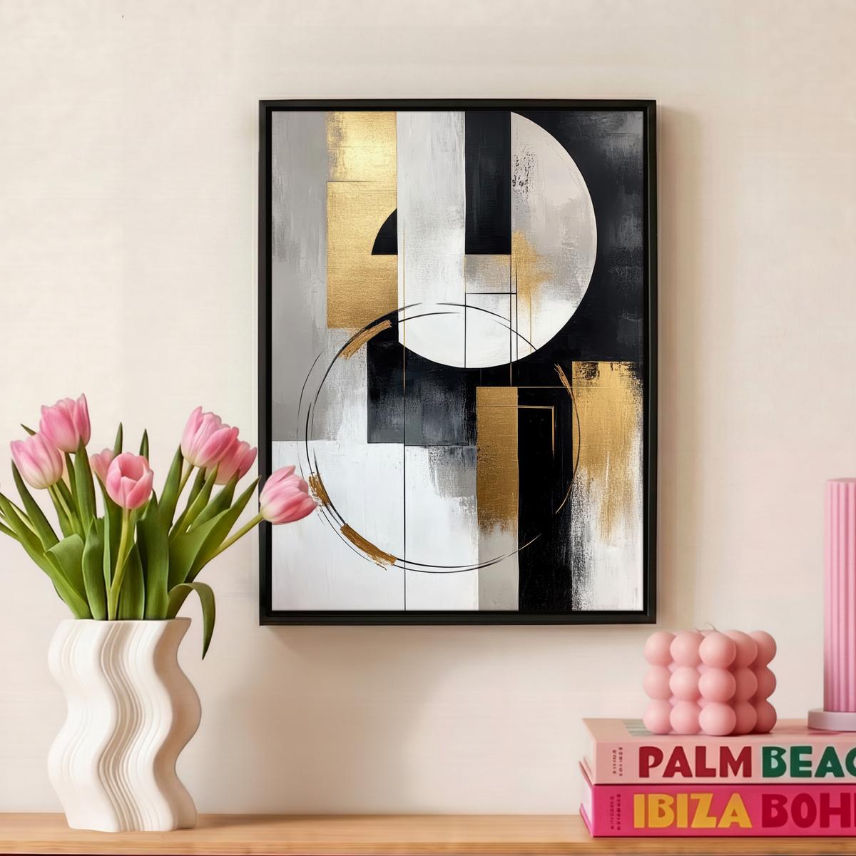 LEINWAND Bilder mit Rahmen - Abstrakt - Gold - Silber - Formen - Ästhetik - 30x40 - Multicolor, Textil (30/40cm) - MuchoWow