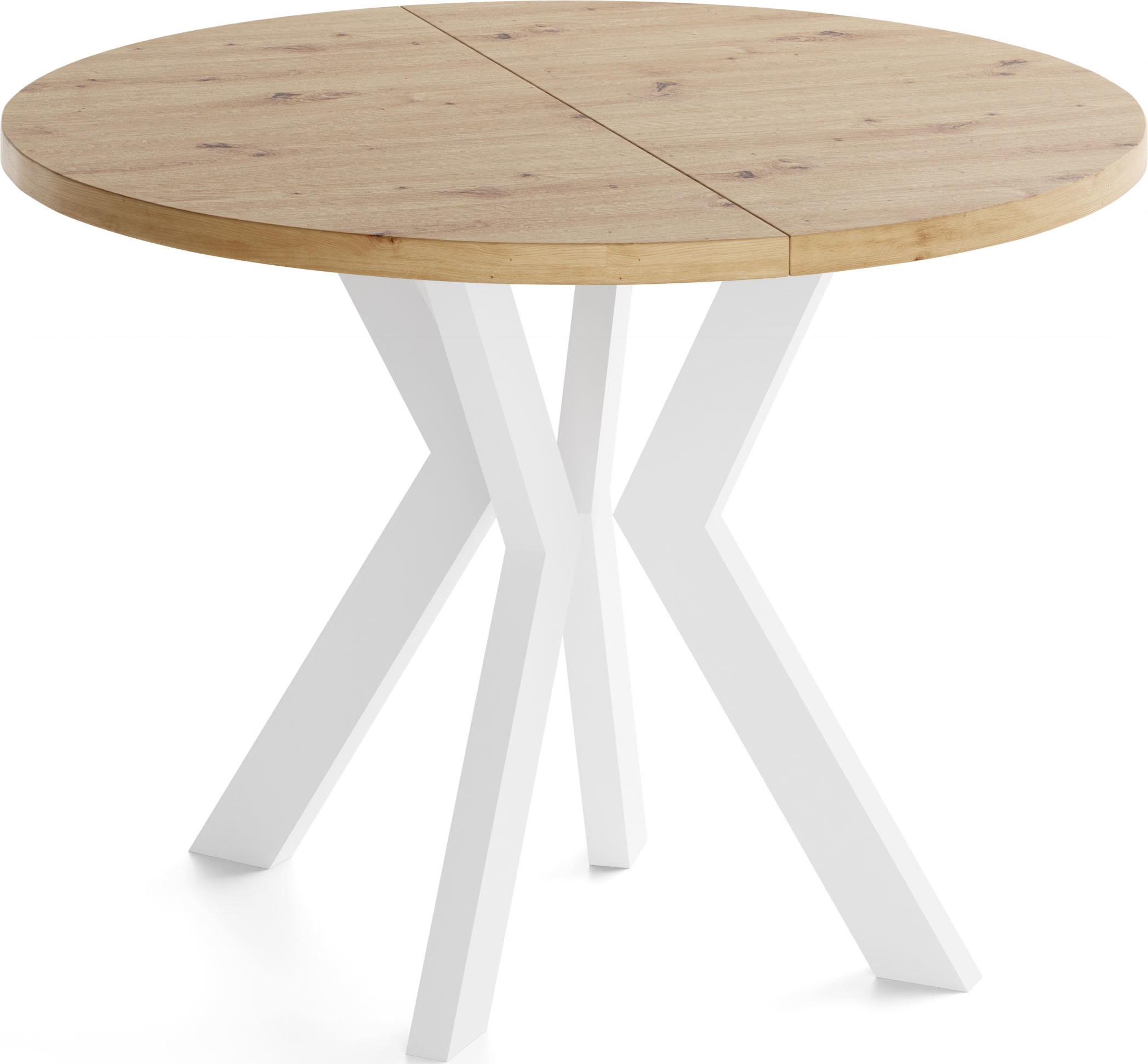 ESSTISCH Savio Weiß rund ausziehbar verlängerbar, Eiche Artisan Hellbraun 90-190/90/77 cm - Eiche Artisan/Weiß, Holz/Holzwerkstoff (90/190/77cm) - WFL GROUP