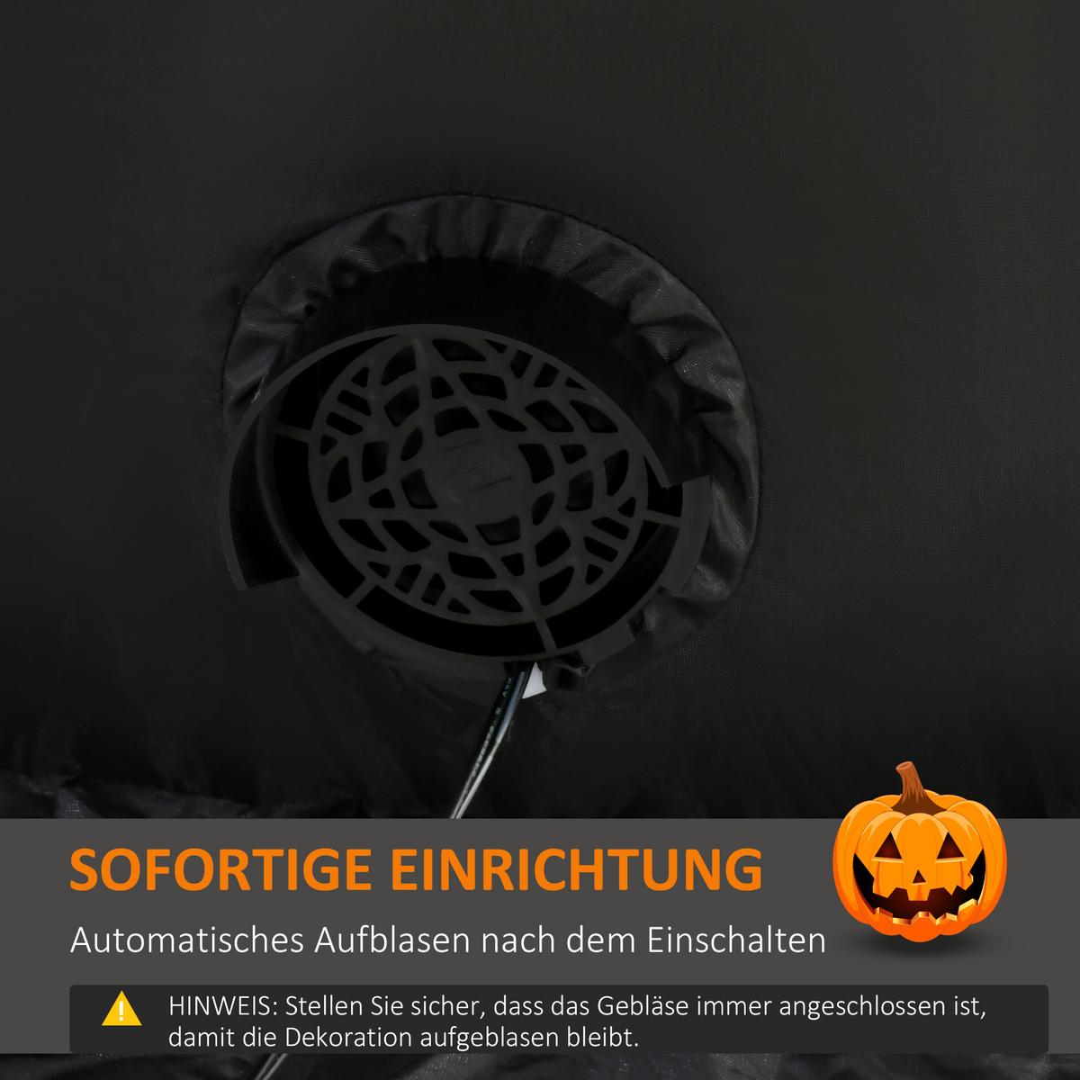 AUFBLASBAR Kürbis Halloween Dekoration Selbstaufblasend Schreck Gespenst mit LED - Schwarz, Kunststoff (96/270/100cm) - HOMCOM