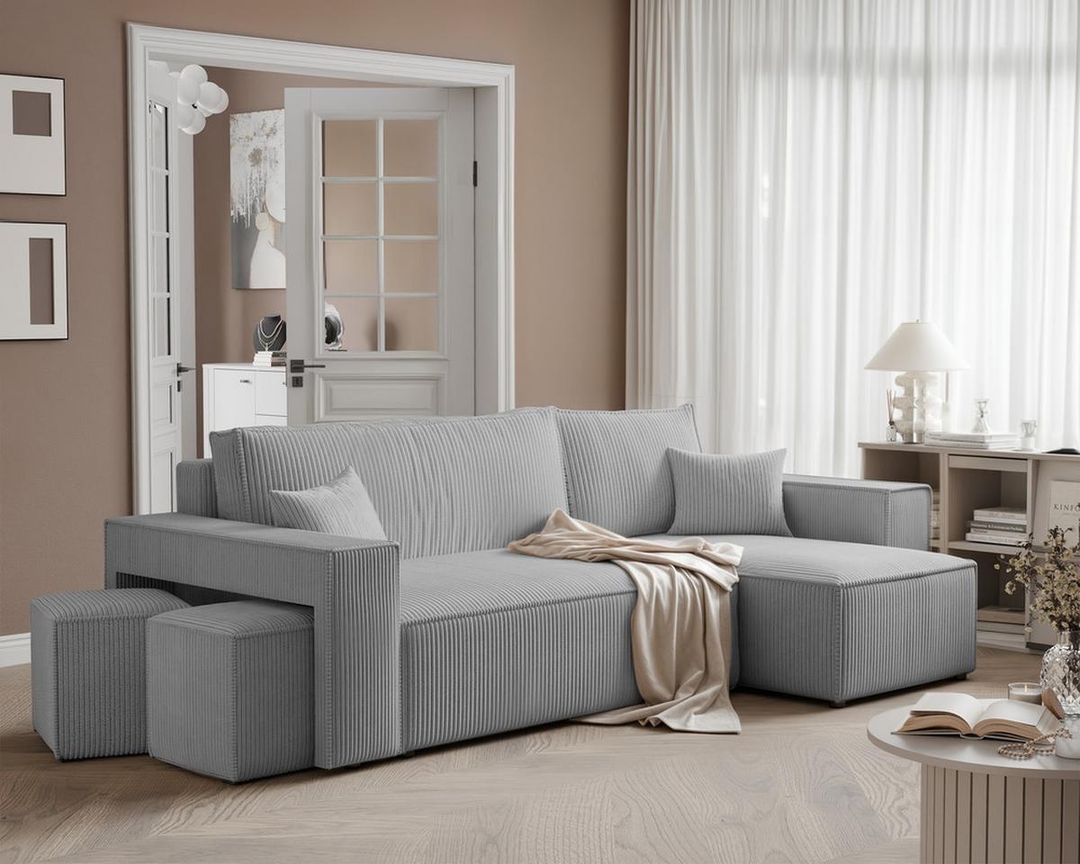 ECKSOFA PARIS mit Schlaffunktion und Bettkasten, Stoff Hellgrau - Hellgrau, Kunststoff/Textil (262/145cm) - Idohome