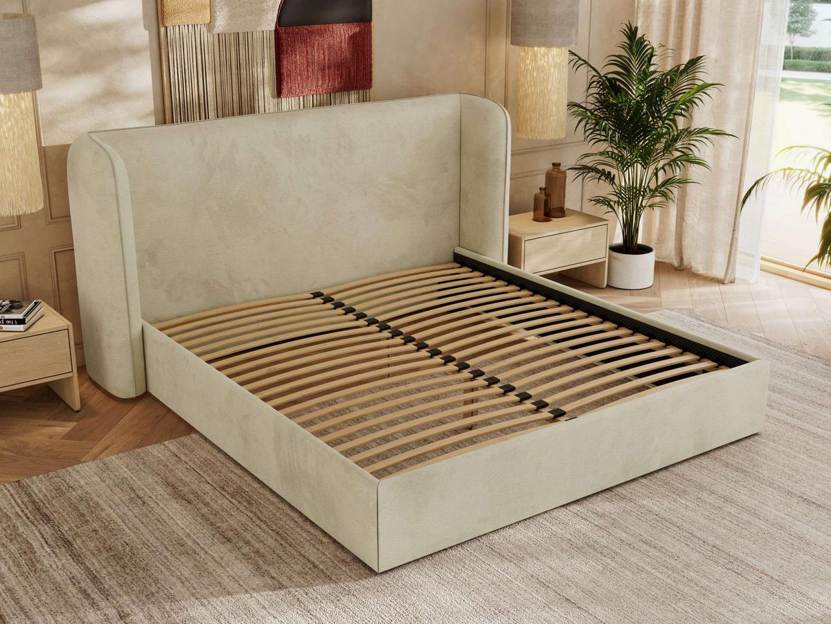 POLSTERBETT EMORA CLASSIC 180/200 - Beige Velvet - Multipocket-Matratze - Beige, Textil (180/200cm) - MKS