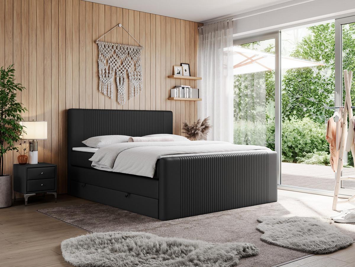 BOXSPRINGBETT KING DOREN 160/200 Schwarz Kunstleder - H3 - Schwarz, Holz/Textil (160/200cm) - MKS