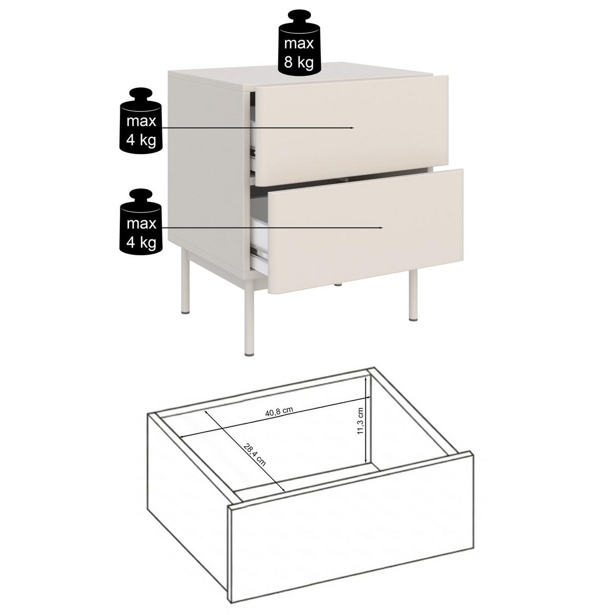 NACHTTISCH Olio 2 Schubladen Kaschmir 50 cm - Kaschmir, Holzwerkstoff/Metall (50/57.2/38.6cm) - Selsey