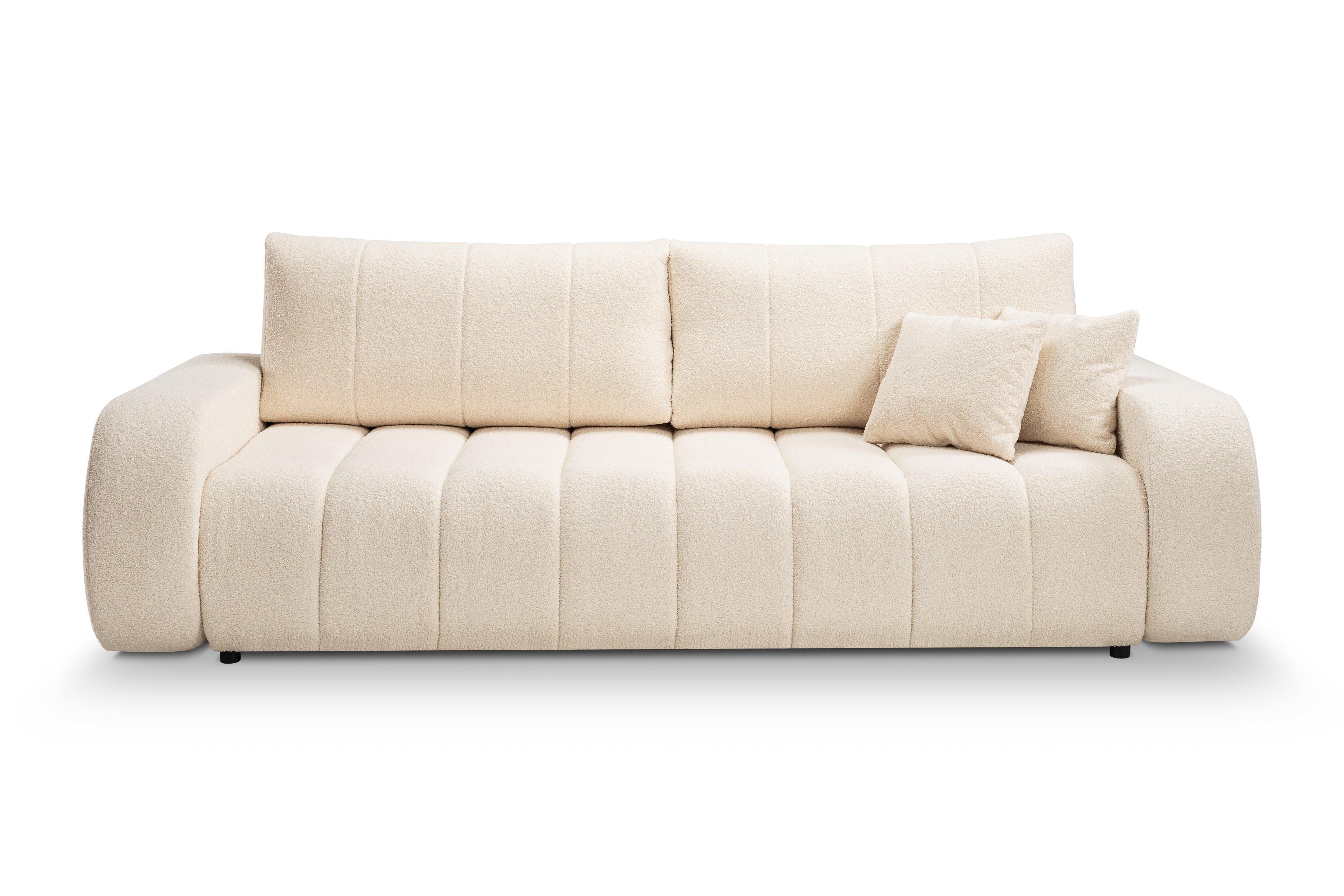 BETTSOFA GIOIA Creme Bucle-Stoff mit Schlaffunktion - Creme, Holz (248/88/105cm) - MASSENO