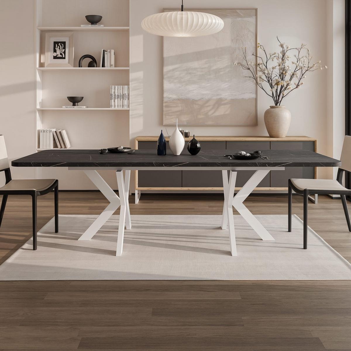 AUSZIEHTISCH DANTON 200/100/76 cm, Weiß / Grigia Pietra (Steingrau) - Weiß/Grau, Holzwerkstoff/Metall (100/200/76cm) - Idohome