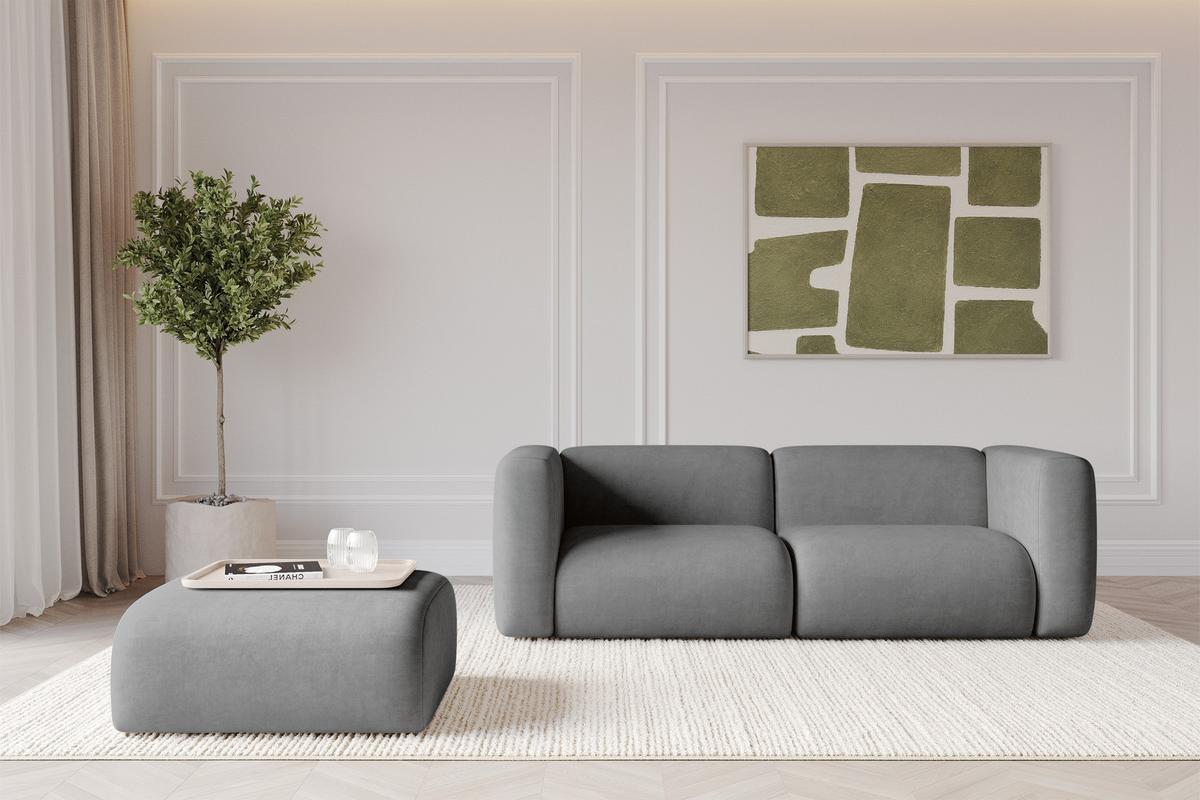 POUF MIRA-PUF 91x89x40 Grau cm Velours Modular Sitzhocker - Schieferfarben/Schwarz, Holzwerkstoff/Kunststoff (91/40/89cm) - ALTDECOR