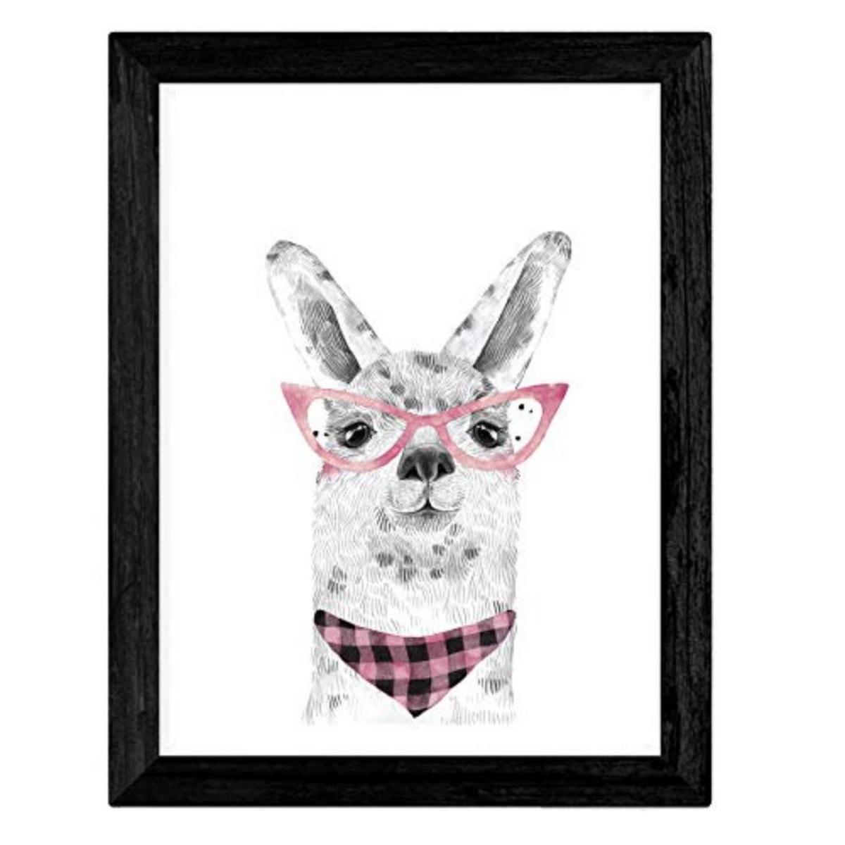 POSTER Set mit 4 Kinder Tiere mit Gläsern A3 Schwarzer Rahmen - Schwarz, Papier (29.7/3cm) - Nacnic